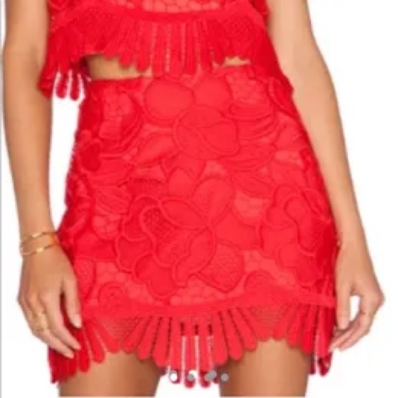 Lovers + Friends Dresses & Skirts - Lovers + Friends Vibrant Red Floral Mini Skirt
Womens lace Fringe Sz s